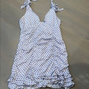 Skylar + Madison Cream and Blue Ruched Sundress